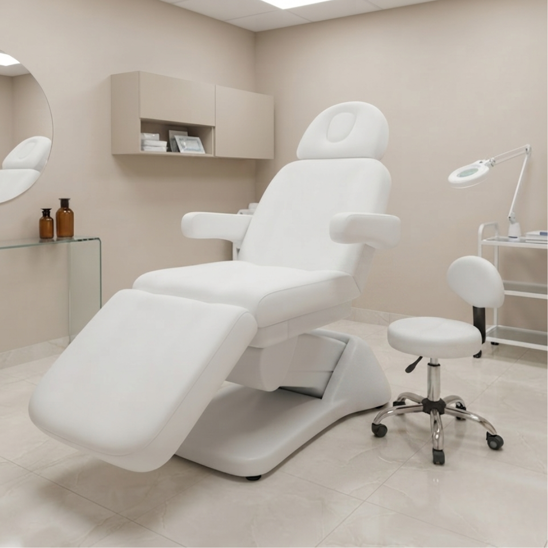 Set de Camilla Cosmetológica Eléctrica y Banquito Profesional Estética