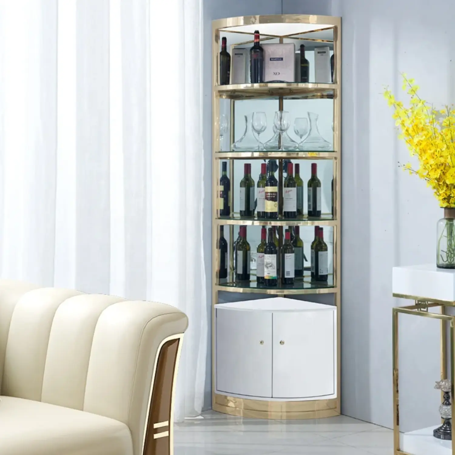 Mueble de Exhibición Blanco con Dorado Para Salón de Belleza o Bar 5