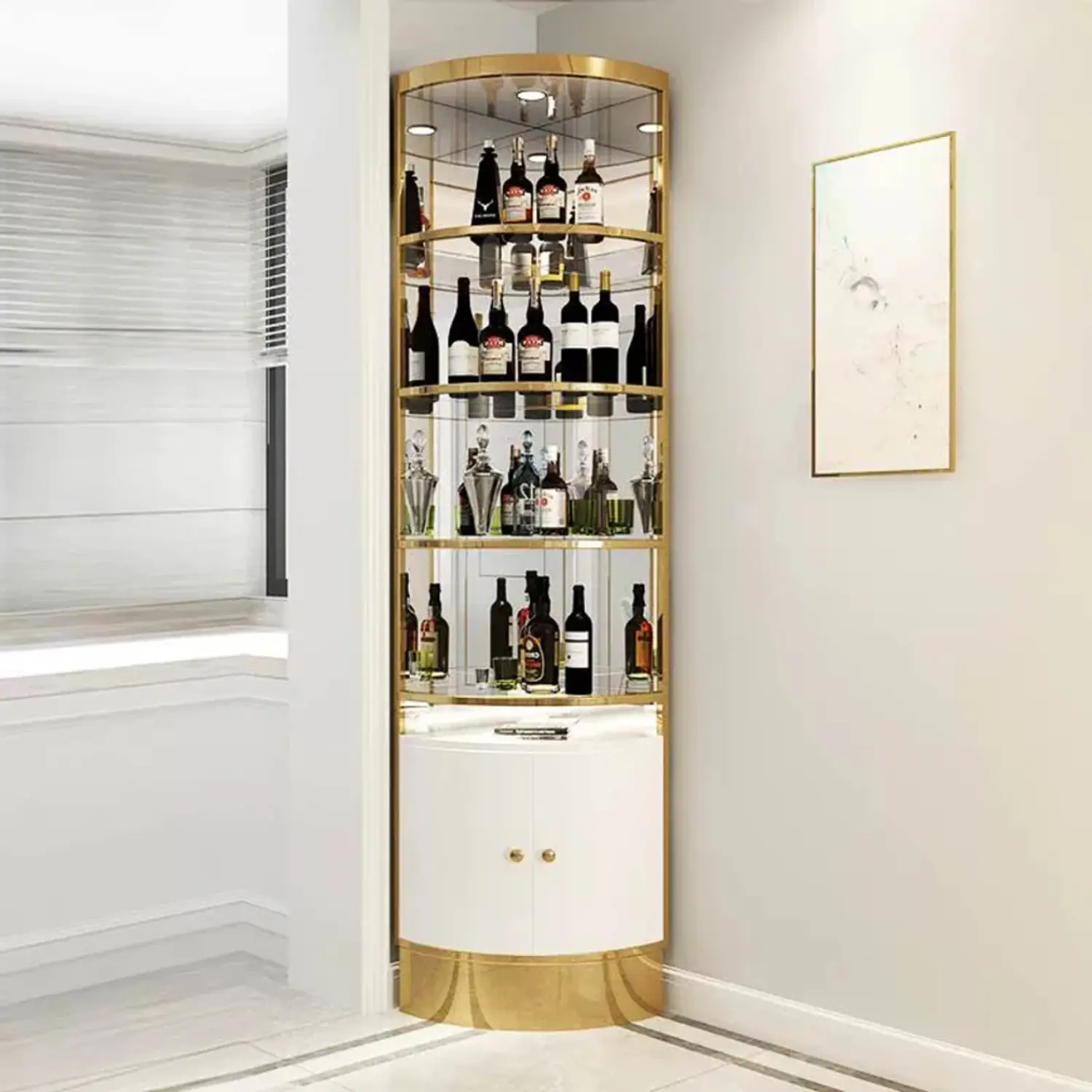 Mueble de Exhibición Blanco con Dorado Para Salón de Belleza o Bar 6