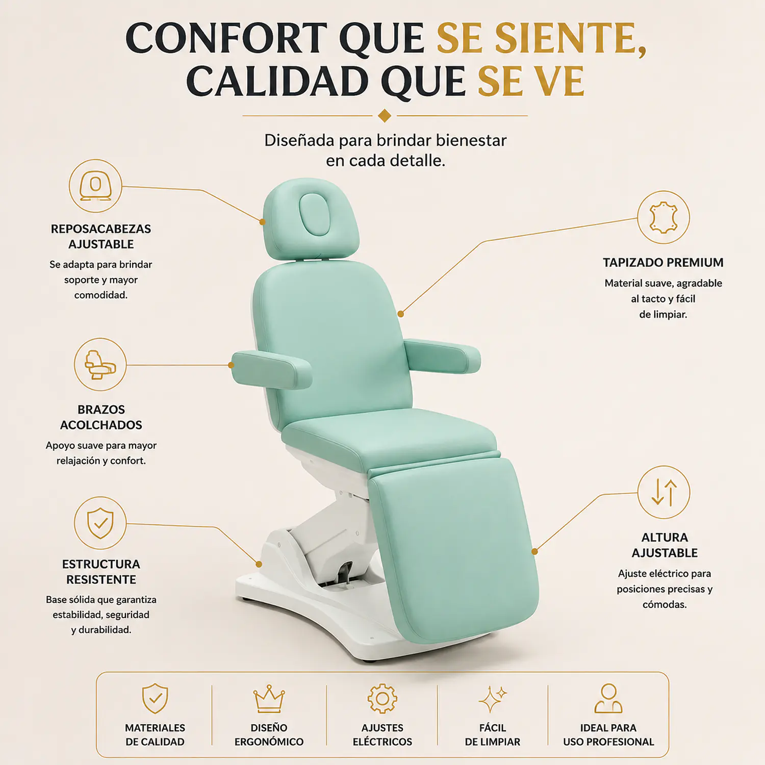 Camilla Sillón Eléctrica Granada Cosmetológica Verde Menta Profesional 2