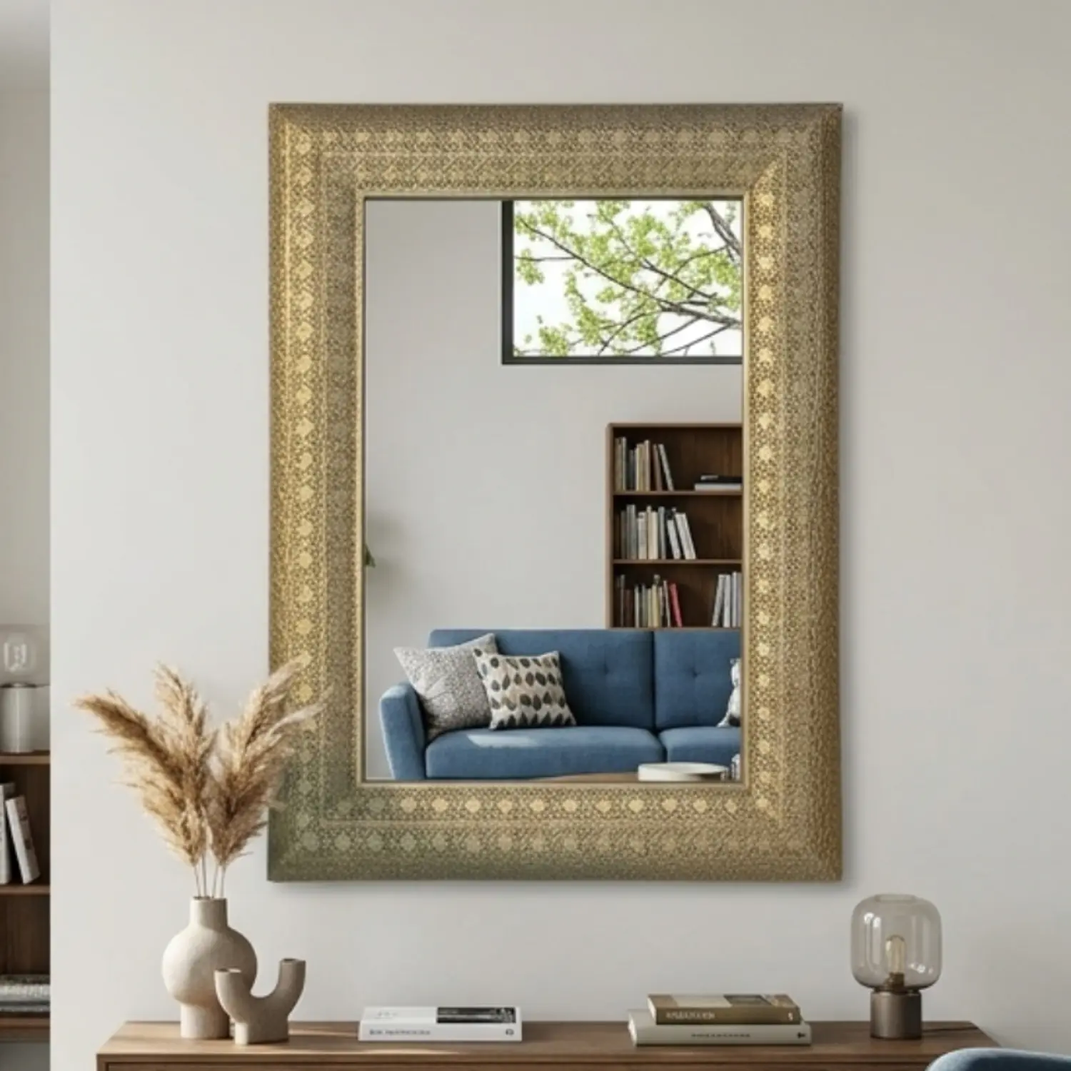 Espejo de Pared Oviedo Rectangular Dorado Ornamental 1