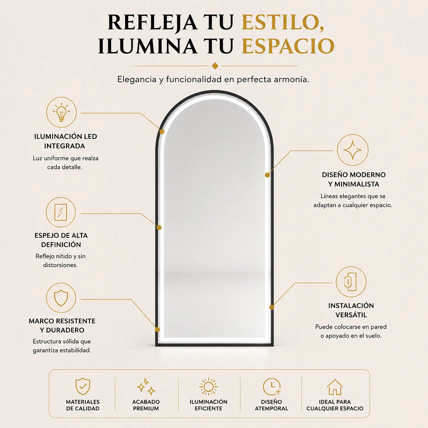 Espejo LED Logroño Cuerpo Completo 180x70 Arco 2