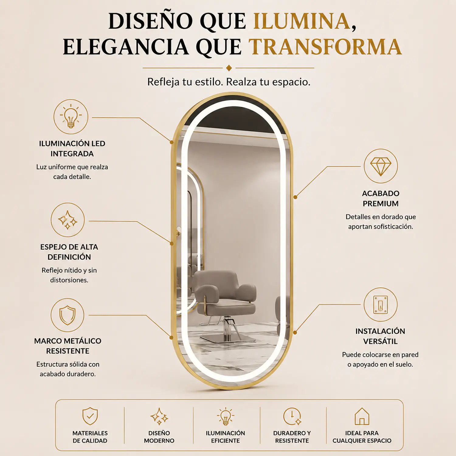 Espejo LED Lugo Ovalado Profesional 170x70 cm 2