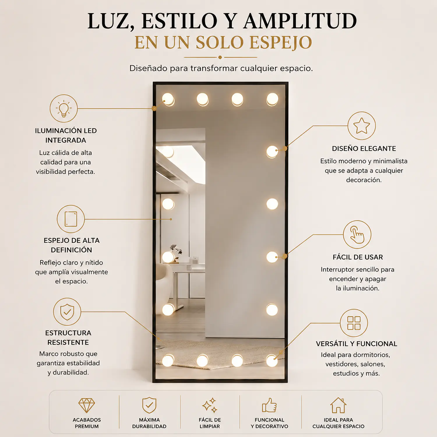 Espejo Camerino Avilés LED Cuerpo Completo 170x70 2