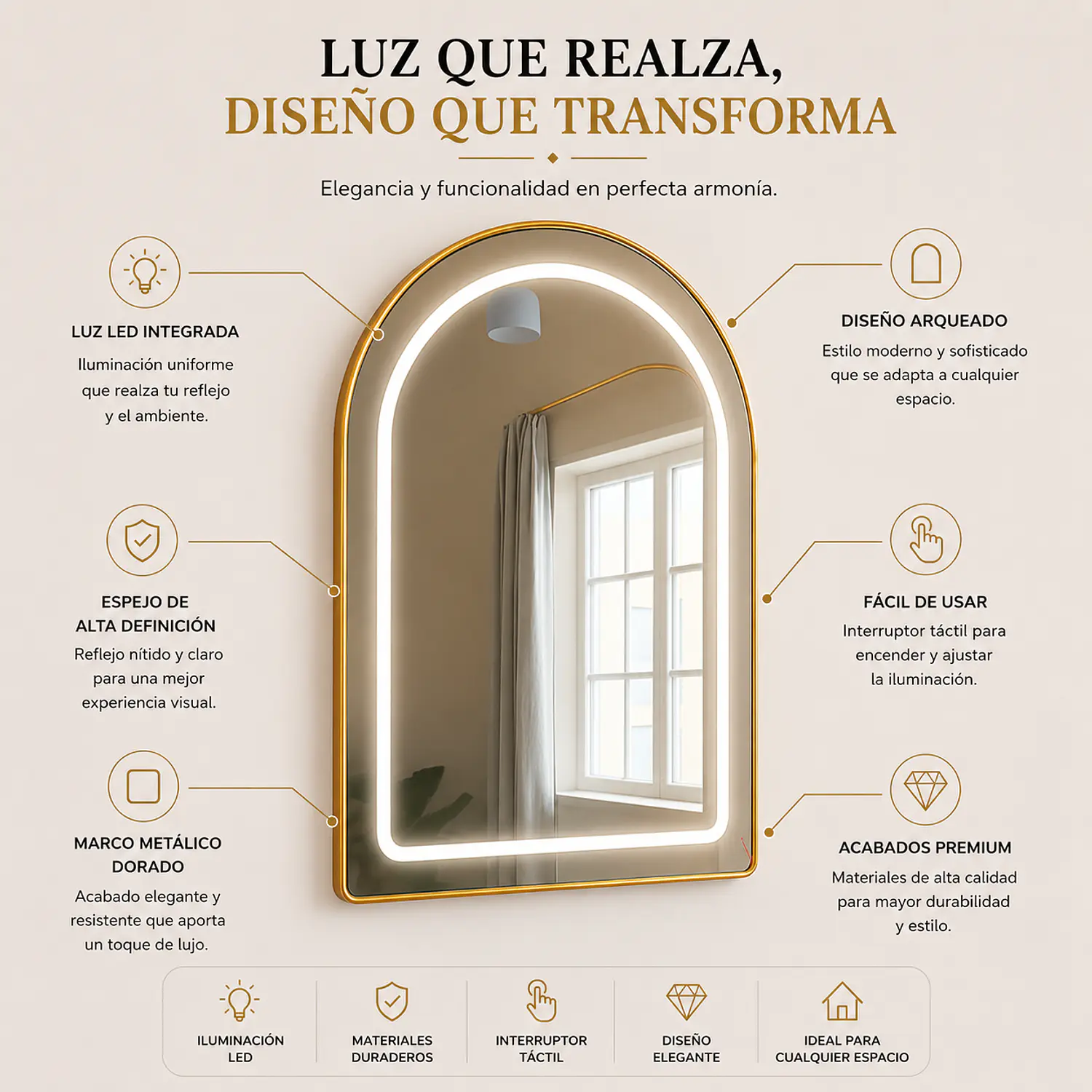 Espejo LED Santiago Arco Lux Cajón Flotante 100 x 50 cm 2