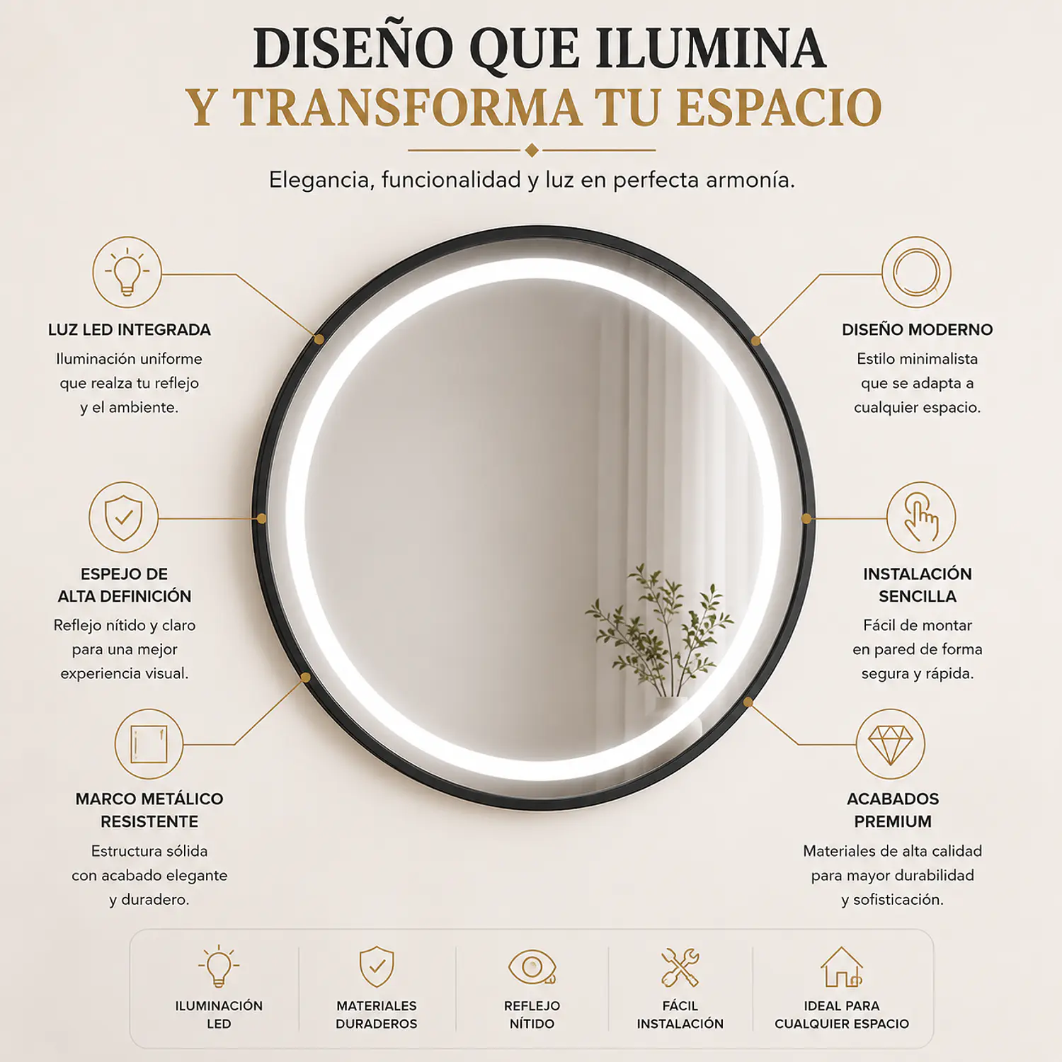 Espejo LED Pontevedra Redondo 60cm Tres Tonos 2