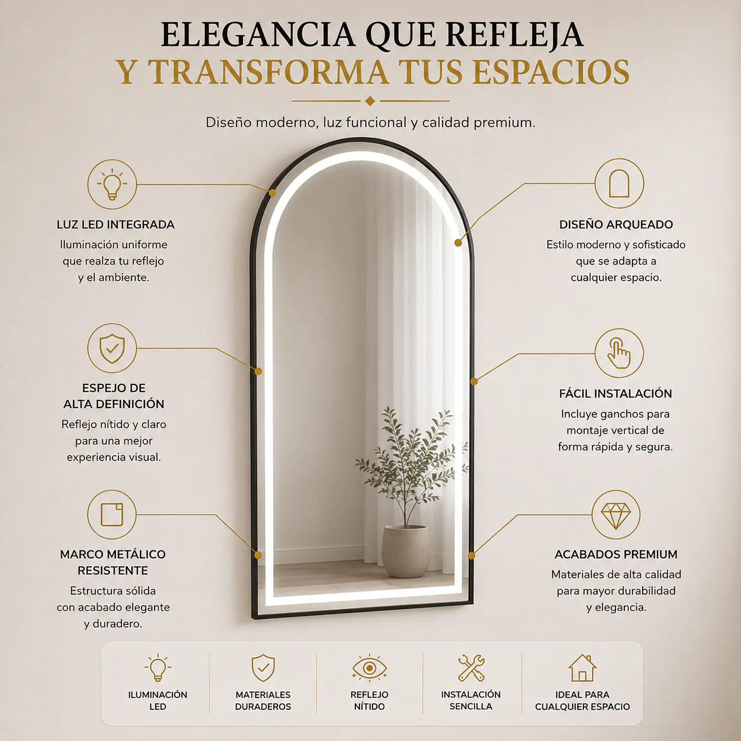 Espejo LED La Coruña de Pared 150x70 cm con Luz Touch 2