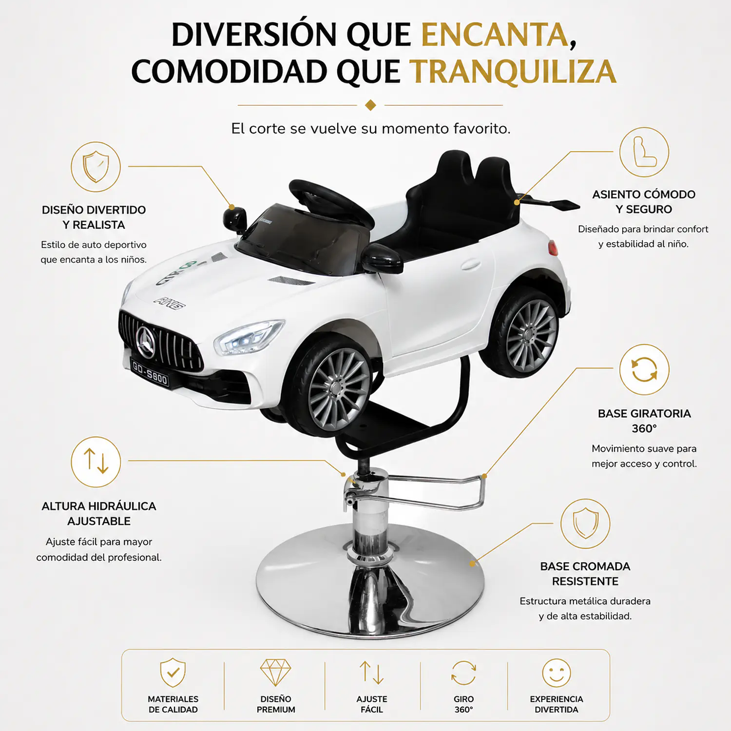 Silla Barbería Kids Getafe Auto Mercedes Blanco 2
