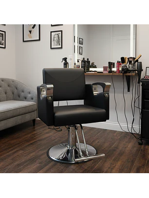 Sillón de Barbería Arganda Negro Hidráulico Base Cromada