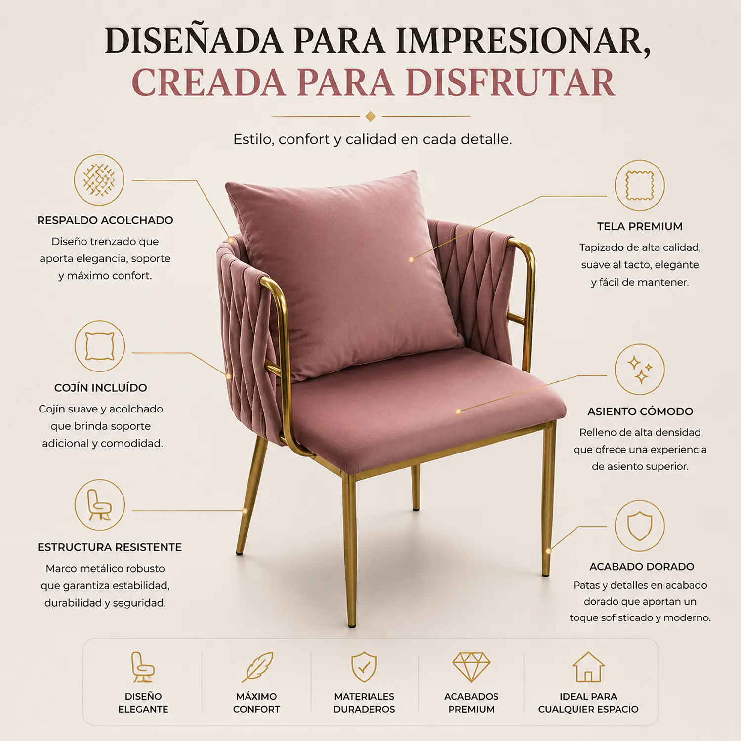 Silla de Manicure Castellón Patas Doradas  2