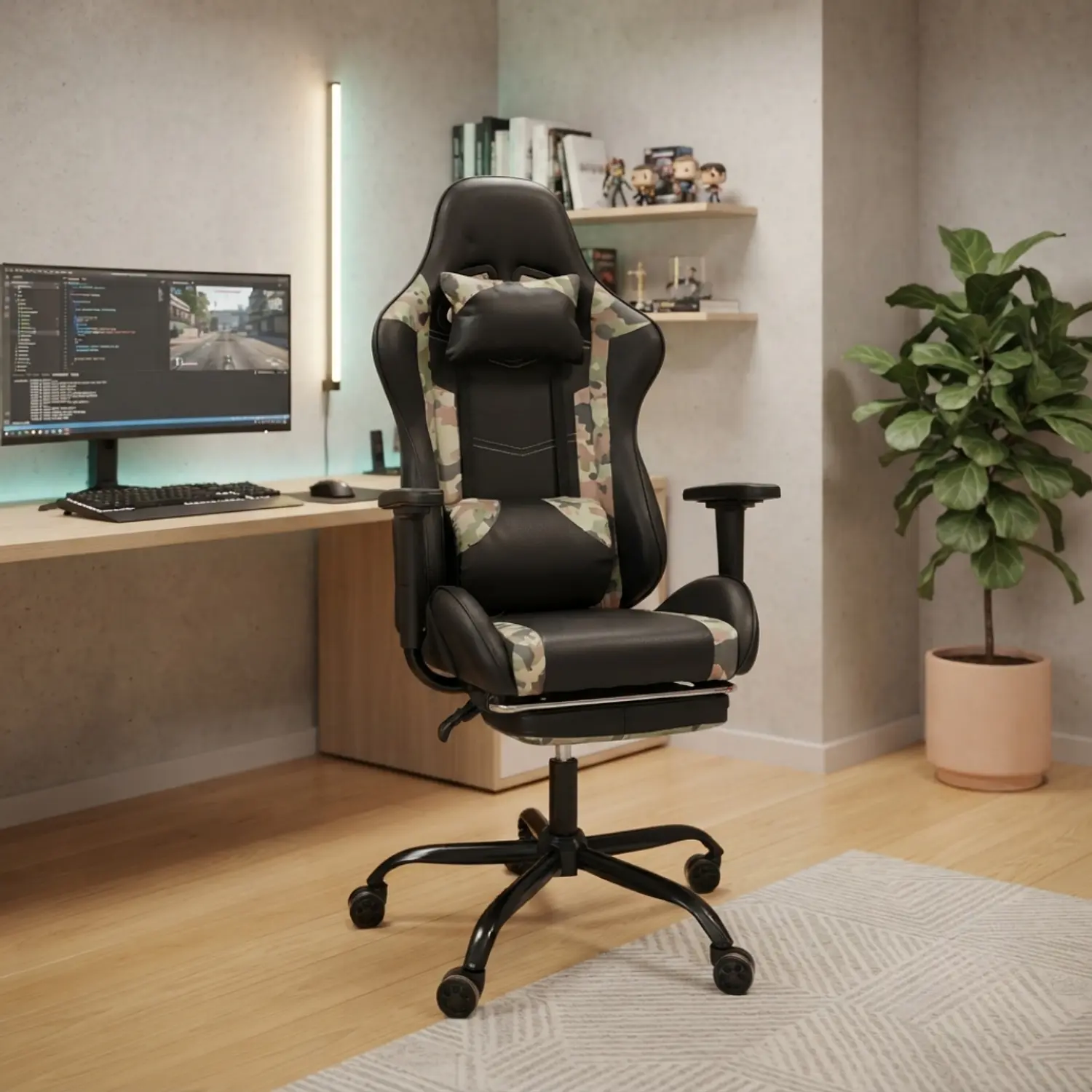 Silla Gamer Atenas Militar Reclinable 180° Giratoria 1