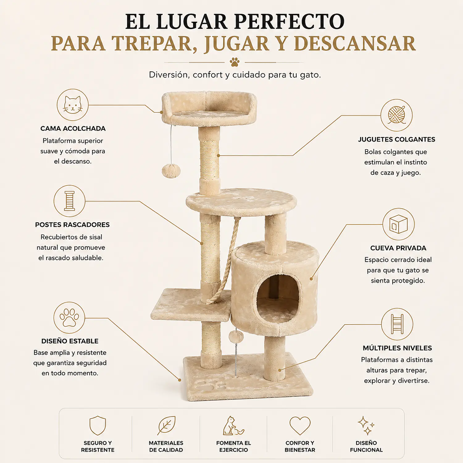 Rascador para Gatos Creta Compacto de Sisal Natural 2