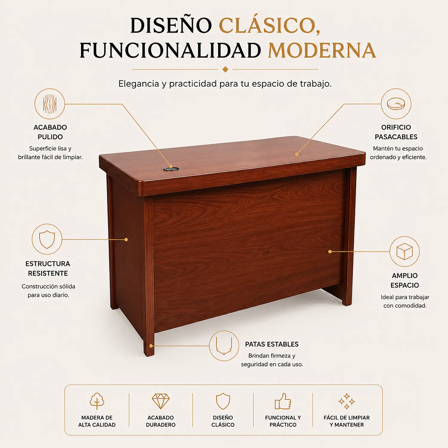 Escritorio de Oficina Budapest Danubio Melamina Caoba 2