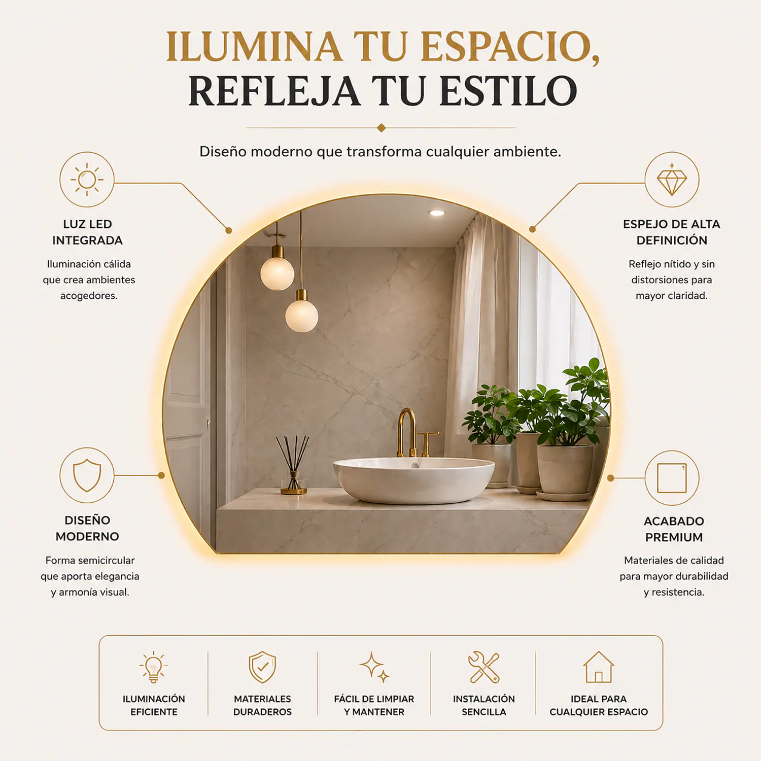 Espejo LED Ourense Antiempañante Luz Regulable 2