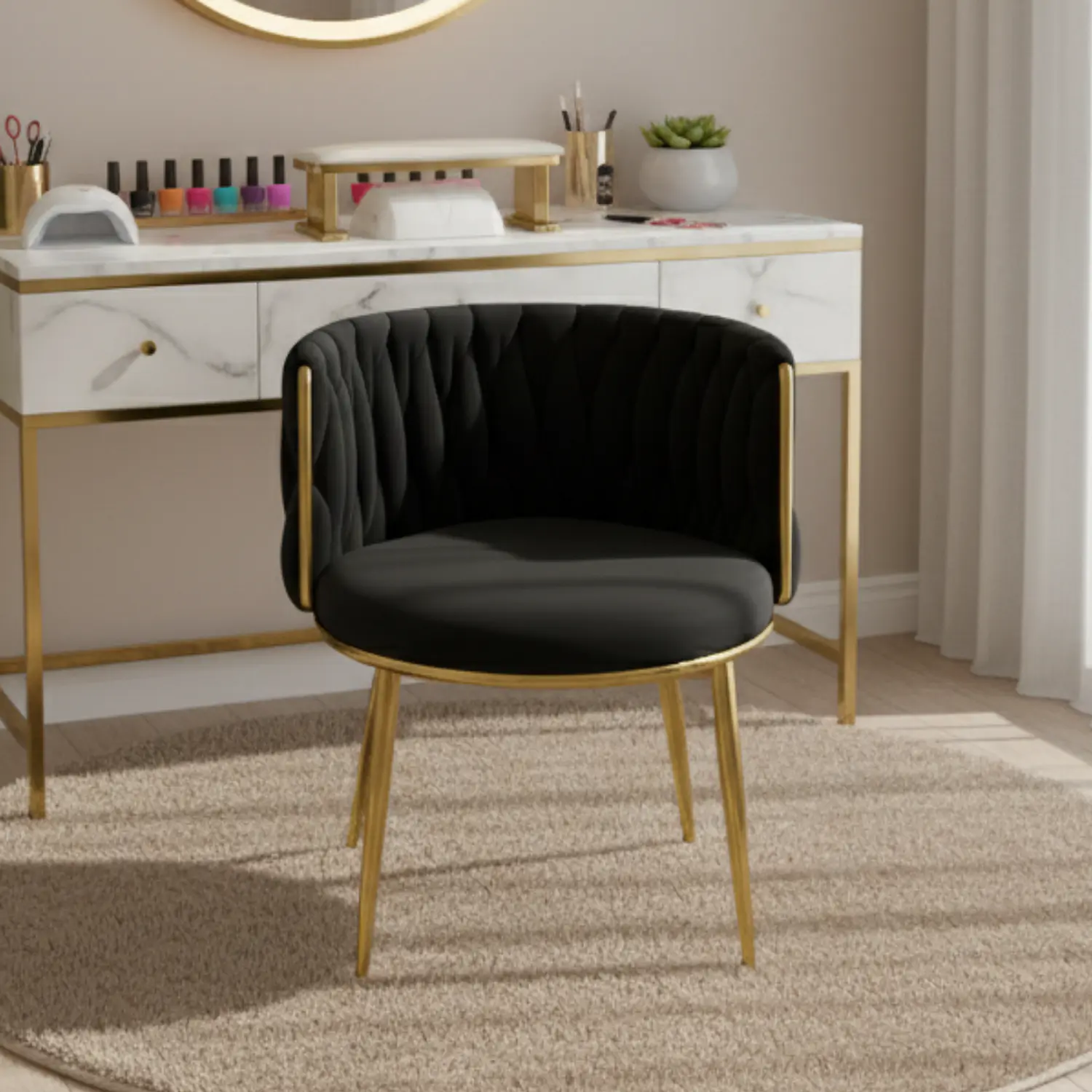 Silla de Manicure Girona Velvet con Patas Doradas 5