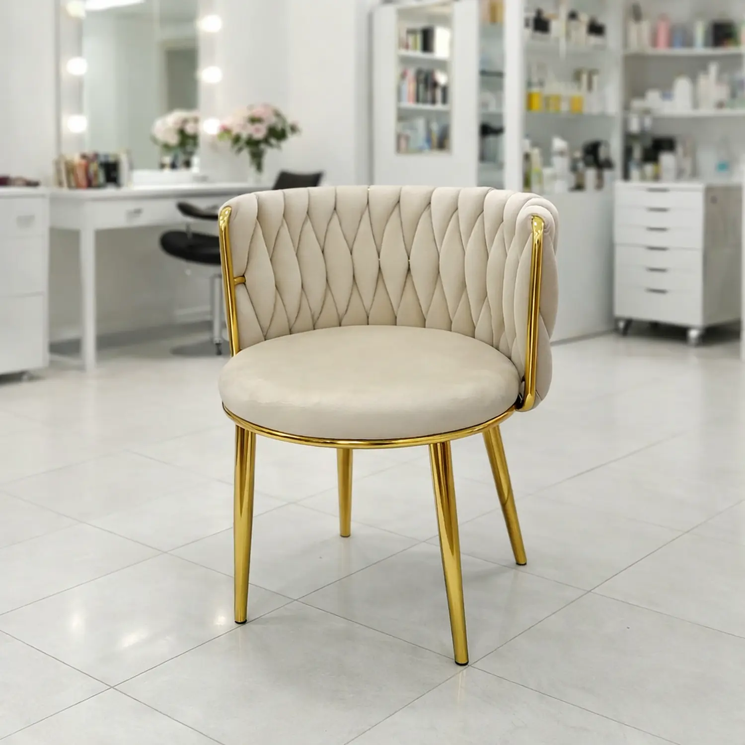 Silla de Manicure Girona Velvet con Patas Doradas 7