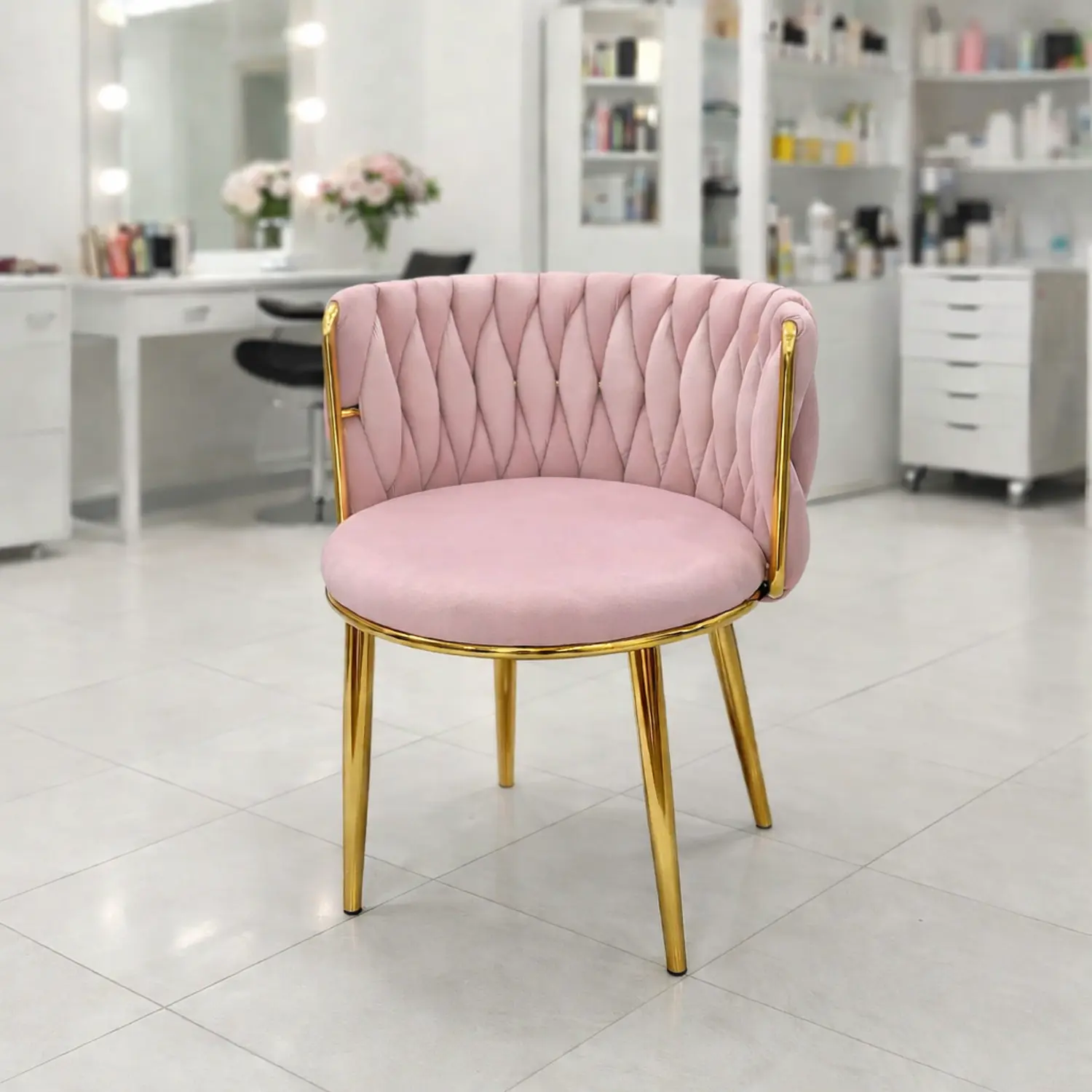 Silla de Manicure Girona Velvet con Patas Doradas 9