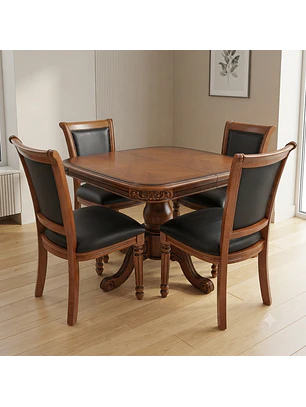Comedor Extensible Ovalado Royal y 4 Sillas de Madera Roble Americano