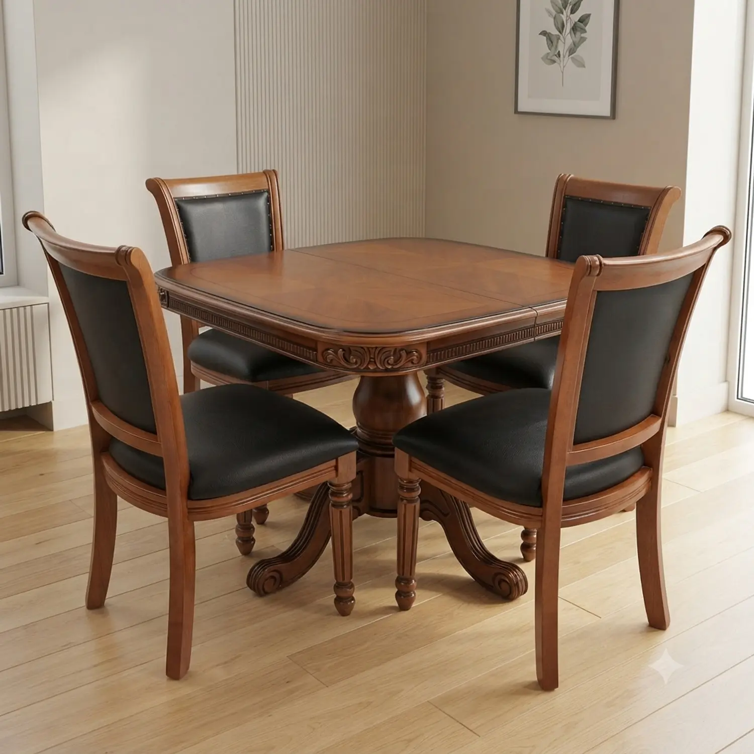 Comedor Extensible Ovalado Royal y 4 Sillas de Madera Roble Americano 7