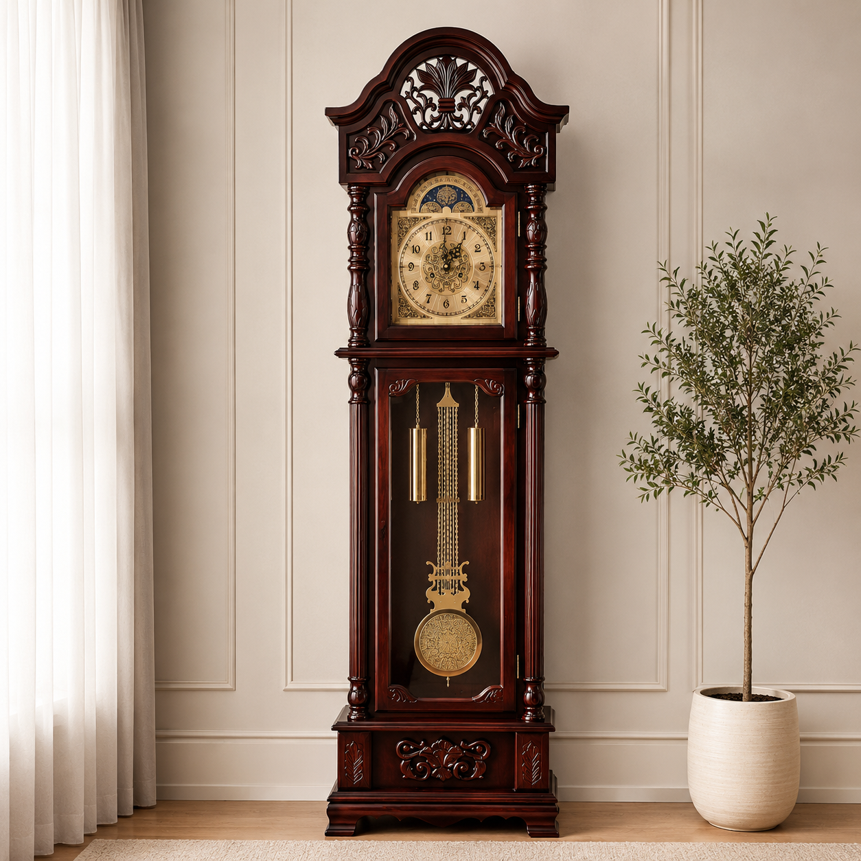 Reloj de Péndulo Clásico de Piso en Madera con Campanadas
