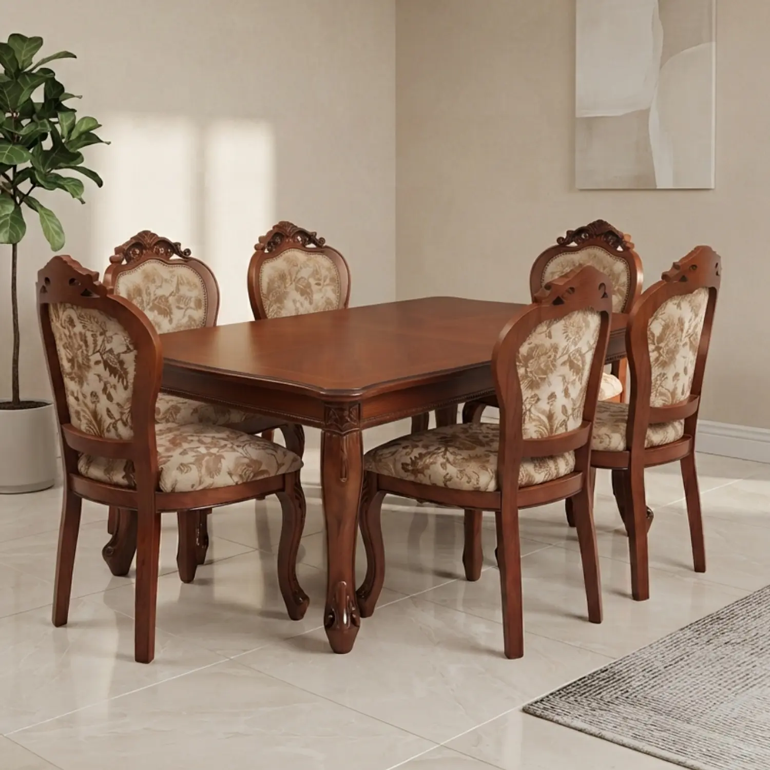 Comedor Rectangular Extensible de Madera 6 a 8 Sillas Tapizadas 1