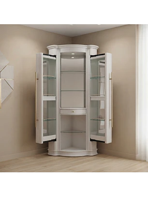 Vitrina de Cristal Sofía Blanca con Repisas de Vidrio y Cajón