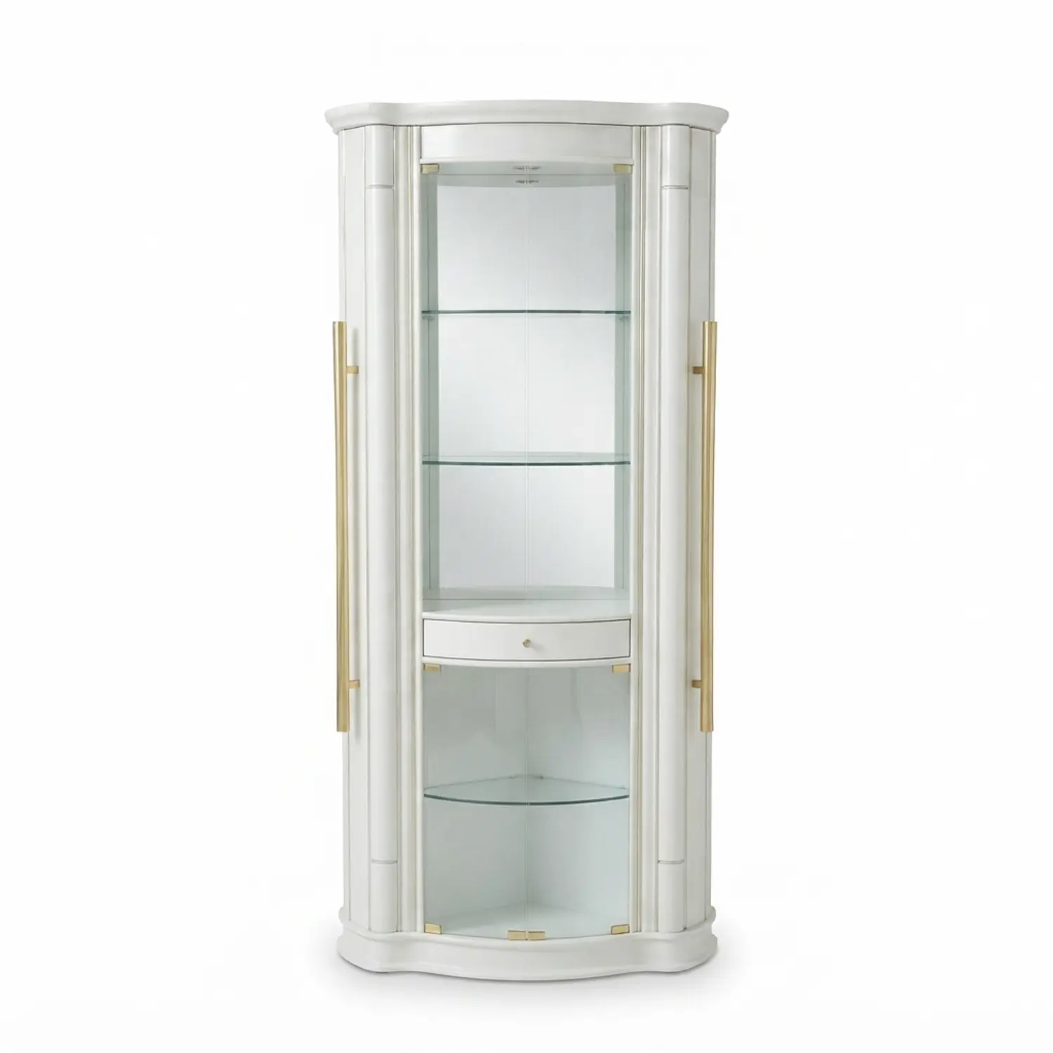 Vitrina de Cristal Sofía Blanca con Repisas de Vidrio y Cajón 4