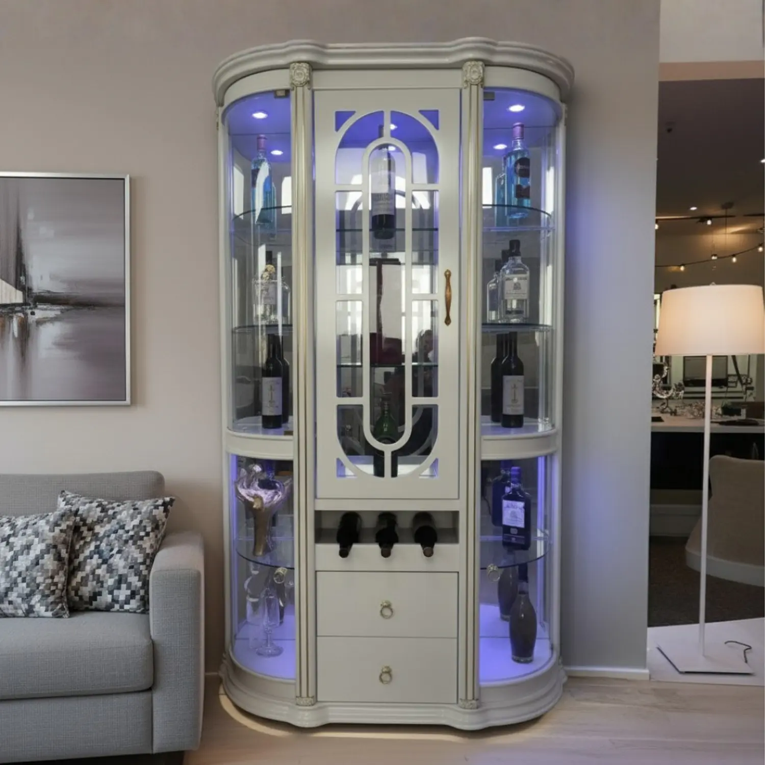 Vitrina Blanca Queen de Cristal con Cajones 1