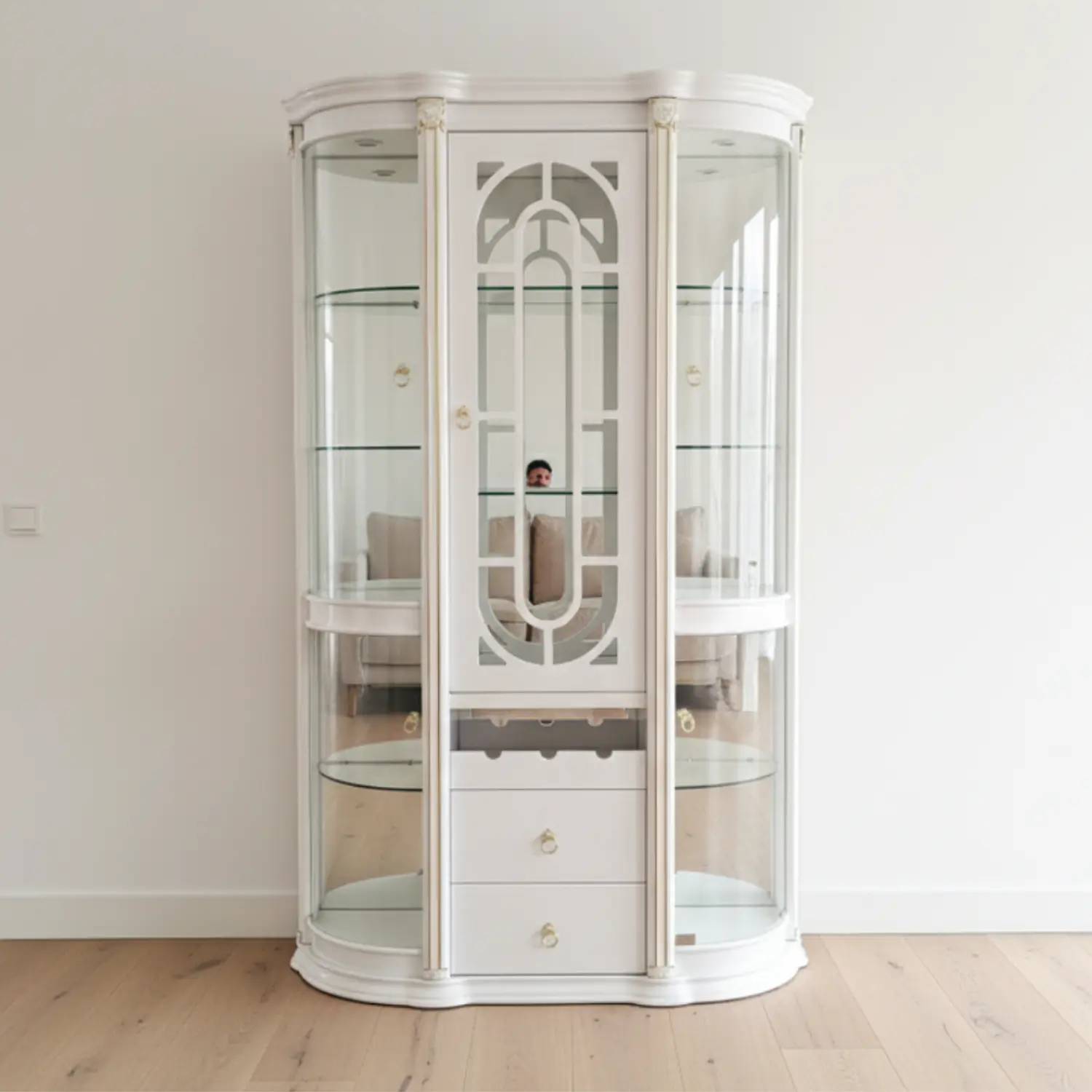 Vitrina Blanca Queen de Cristal con Cajones 4