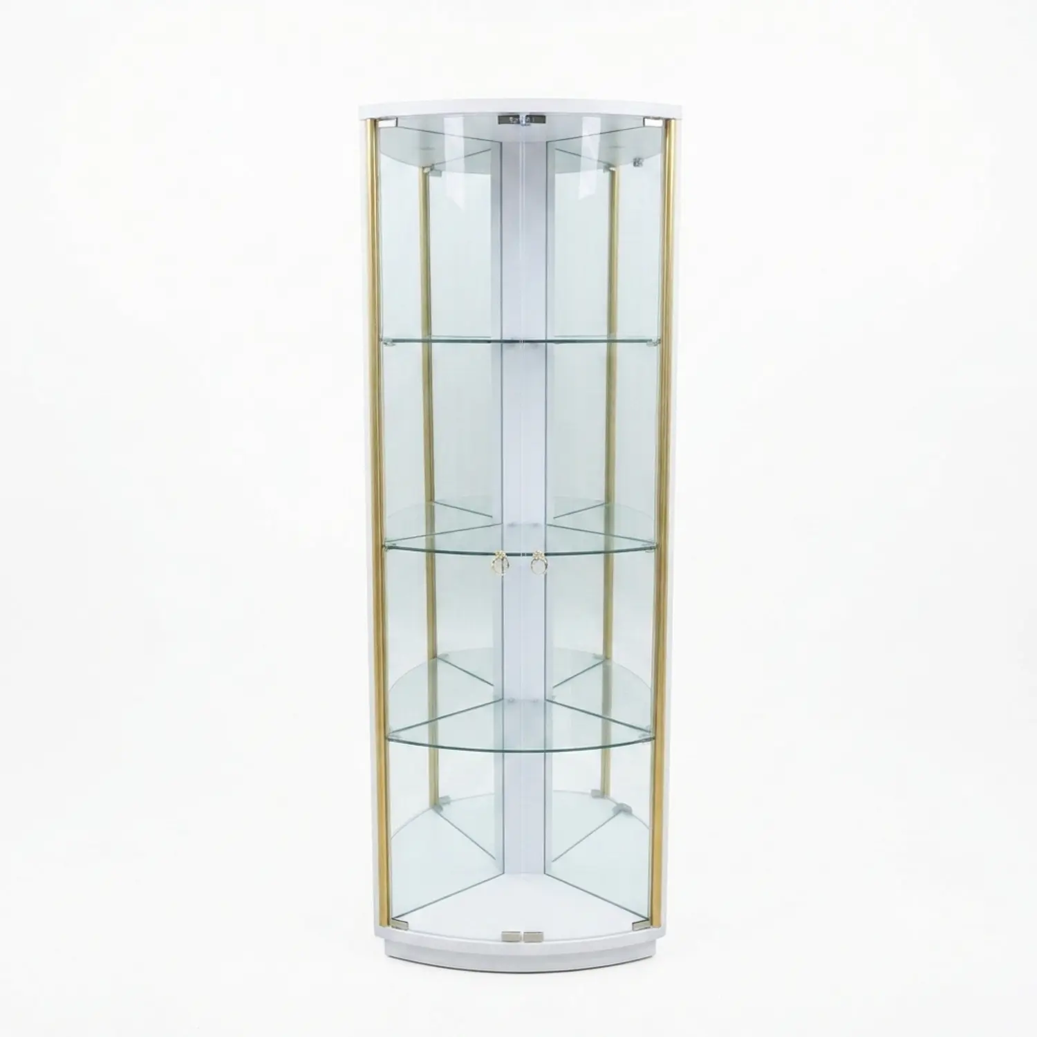 Vitrina Licorera de Cristal Curva con Detalles Dorados y Repisas 3