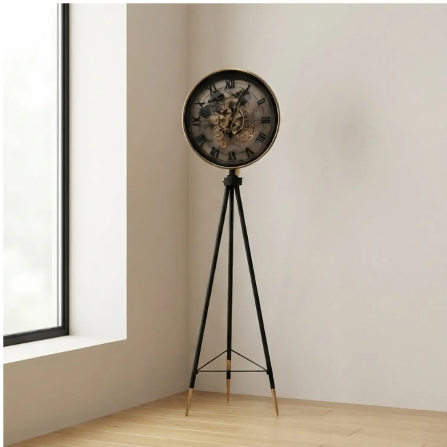 Reloj de Pie Negro con Dorado Vintage Decorativo 1