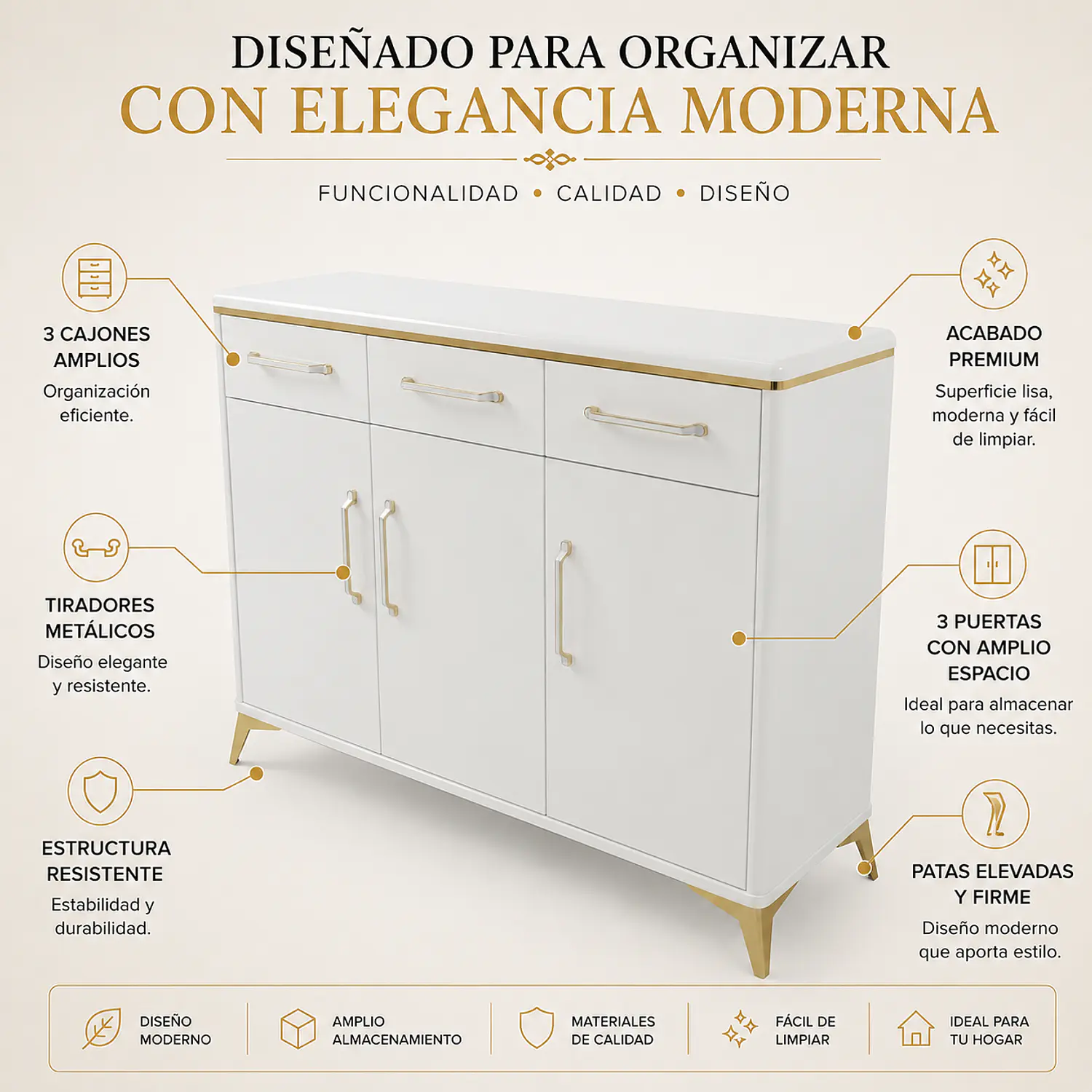 Mueble para Cocina Triple Oslo Blanco con 3 Cajones y 3 Puertas 2
