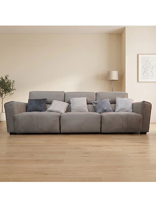 Sofá de Cuero Reclinable Indonesia Gris 3 Cuerpos