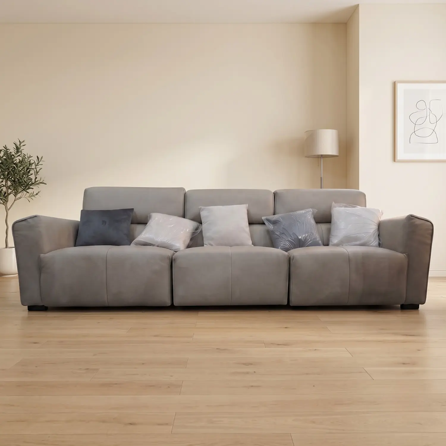 Sofá de Cuero Reclinable Indonesia Gris 3 Cuerpos 1