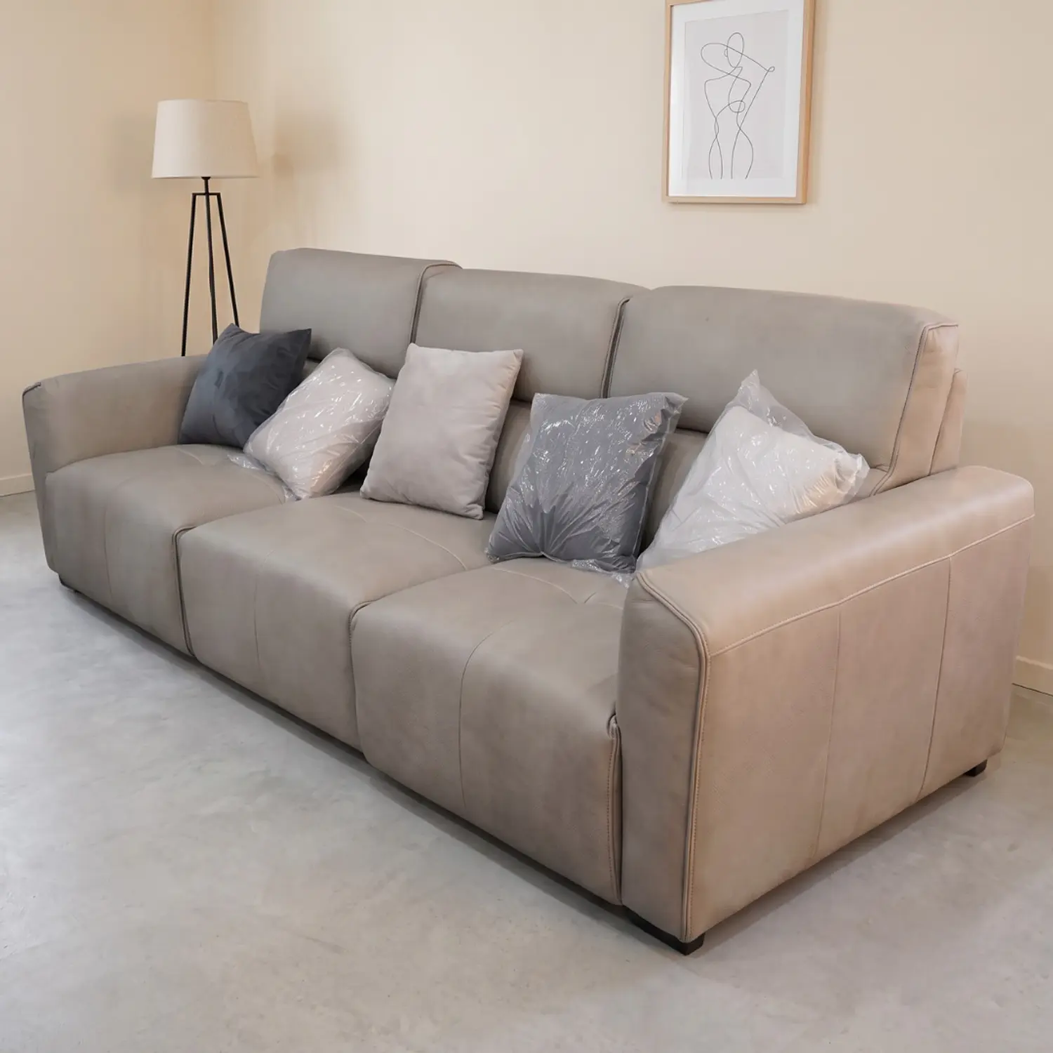 Sofá de Cuero Reclinable Indonesia Gris 3 Cuerpos 3