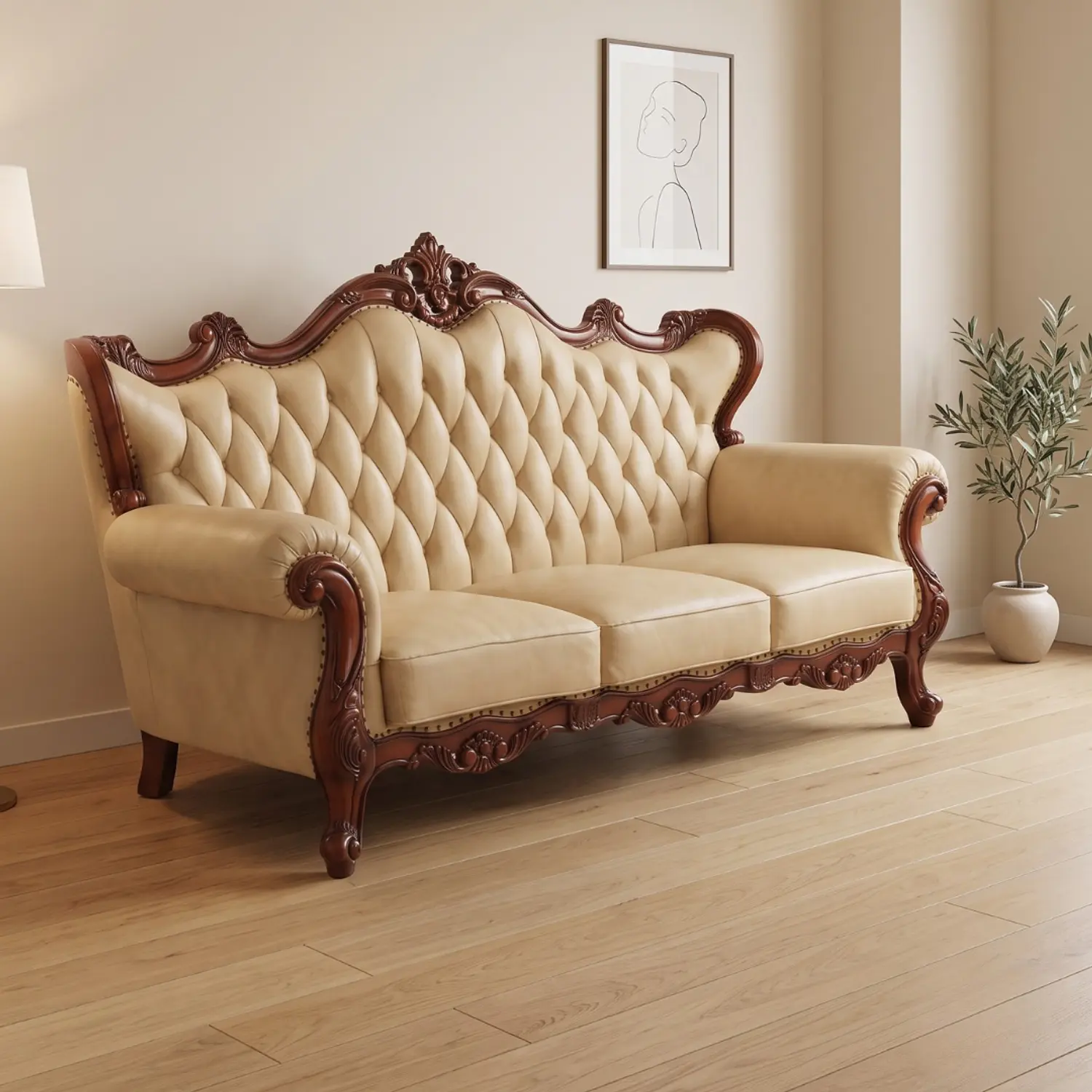 Juego de Living Clásico Valdivia 1 y 2 Cuerpos en Ecocuero Beige 2