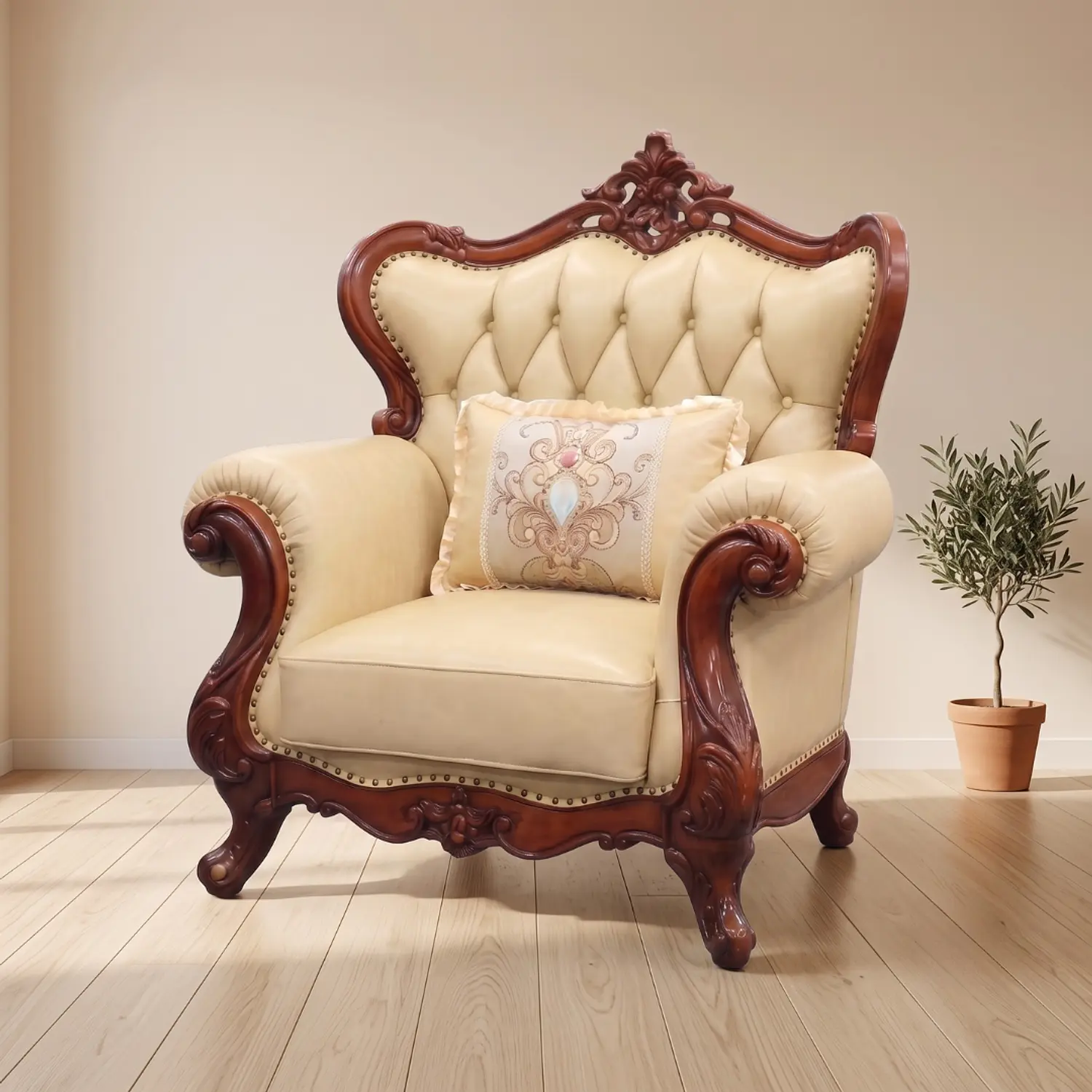 Juego de Living Clásico Valdivia 1 y 2 Cuerpos en Ecocuero Beige 3