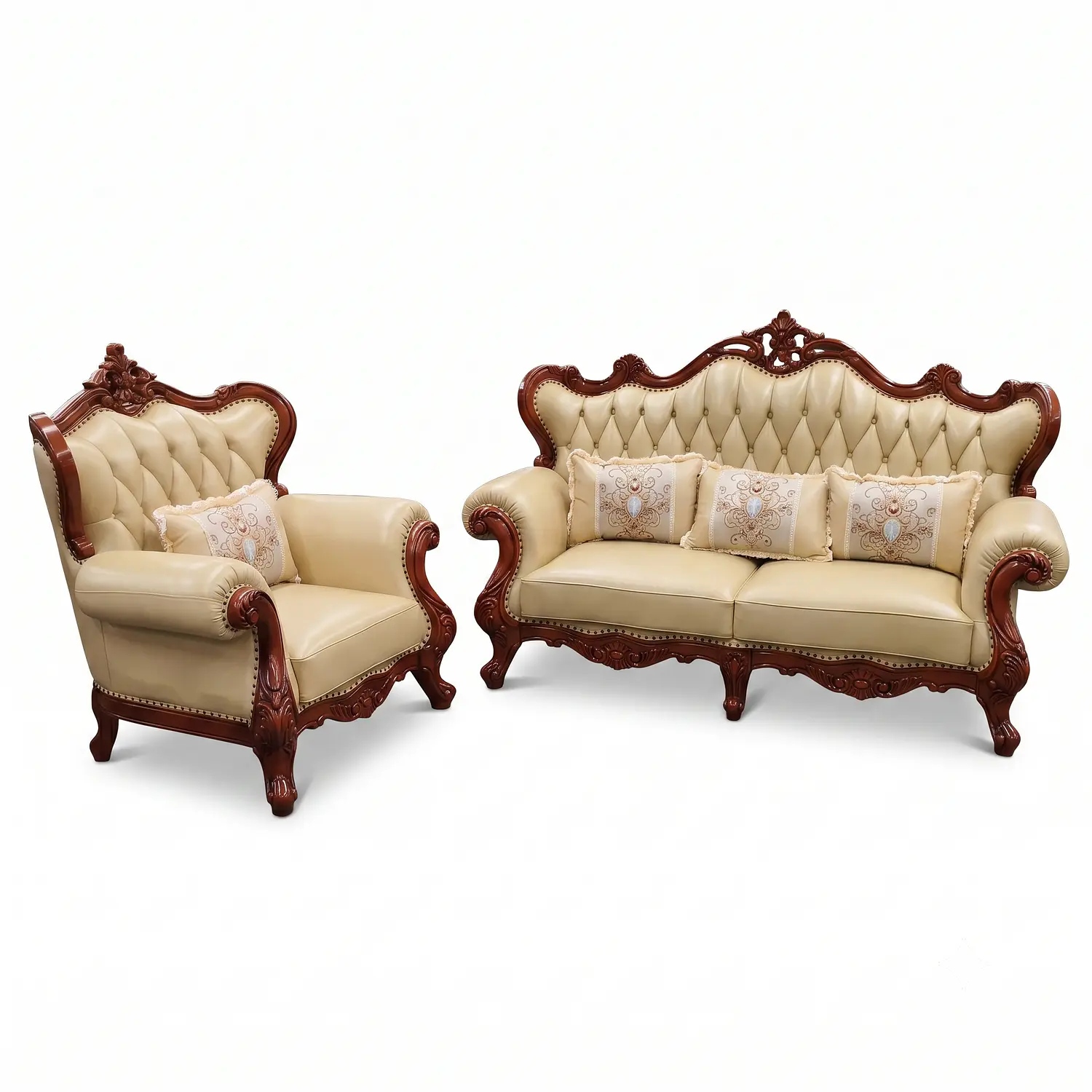 Juego de Living Clásico Valdivia 1 y 2 Cuerpos en Ecocuero Beige 4