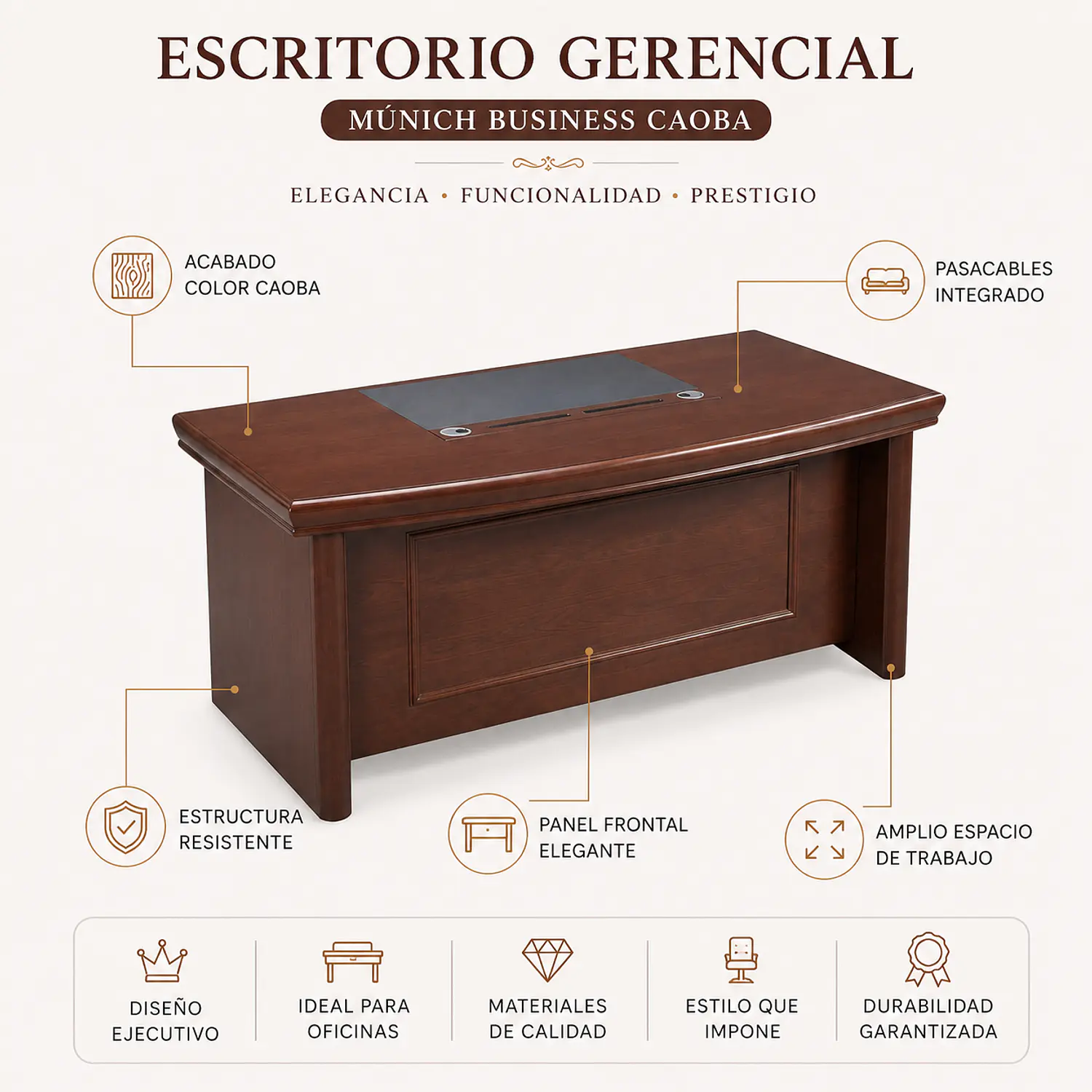 Escritorio Gerencial Múnich Business Madera Caoba 2