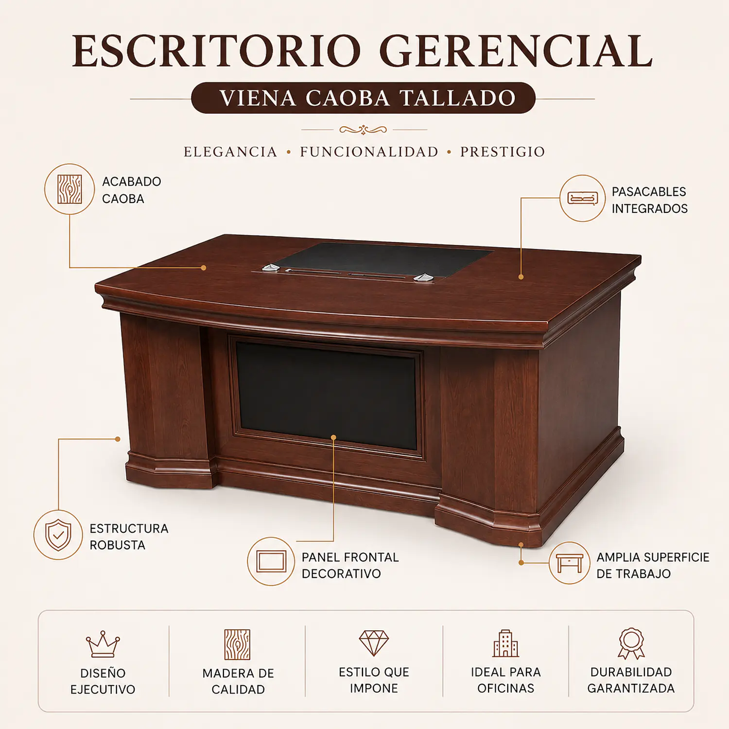 Escritorio Gerencial Viena Caoba Tallado Premium 2