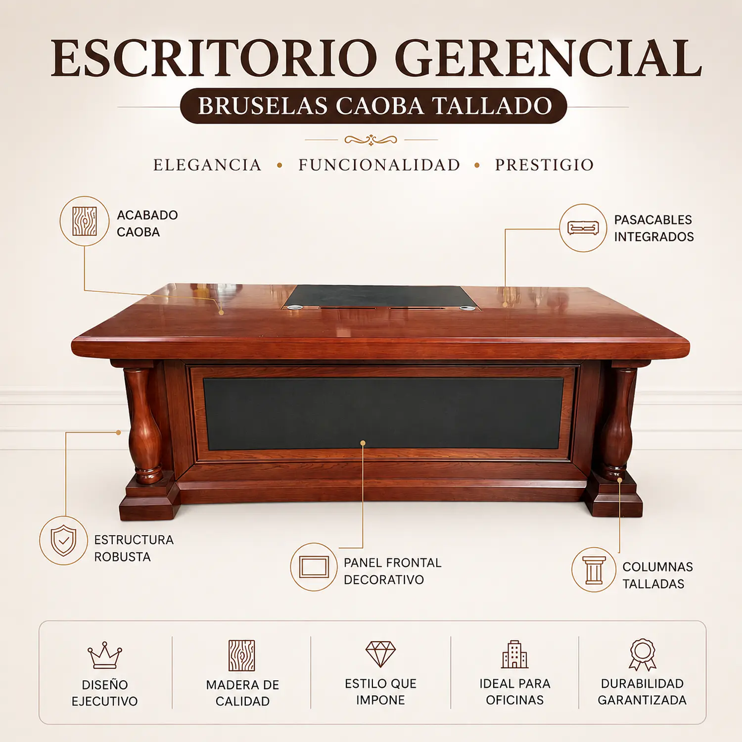 Escritorio Gerencial Bruselas Caoba Tallado 2