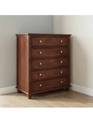 Cómoda Verona 5 Cajones de Madera Color Nogal Clásica
