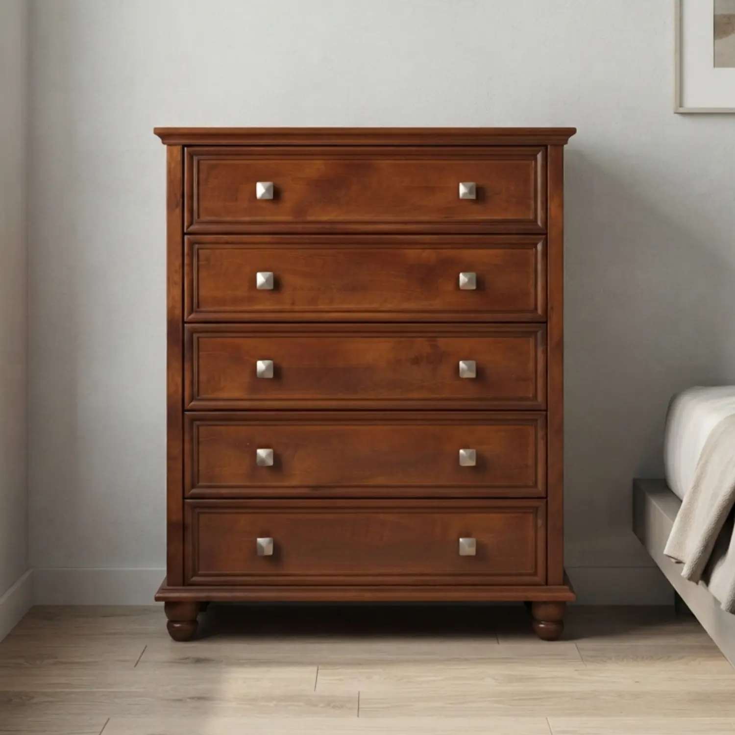 Cómoda Verona 5 Cajones de Madera Color Nogal Clásica 3