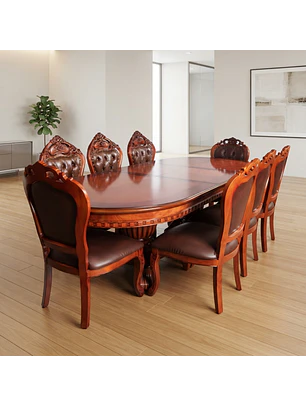 Comedor Ovalado Retráctil Praga 8 Puestos de Madera Clásico