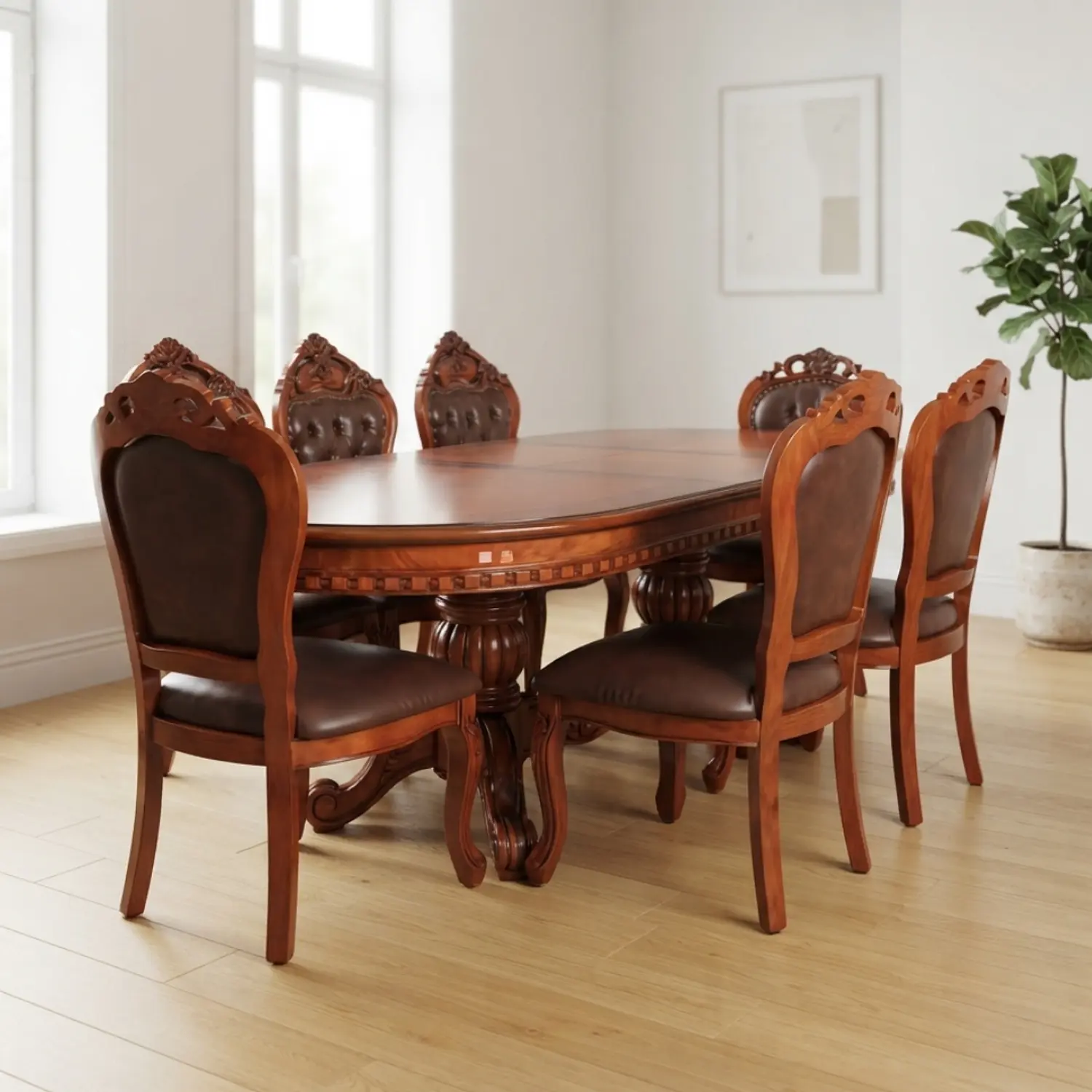 Comedor Ovalado Retráctil Praga 8 Puestos de Madera Clásico 3