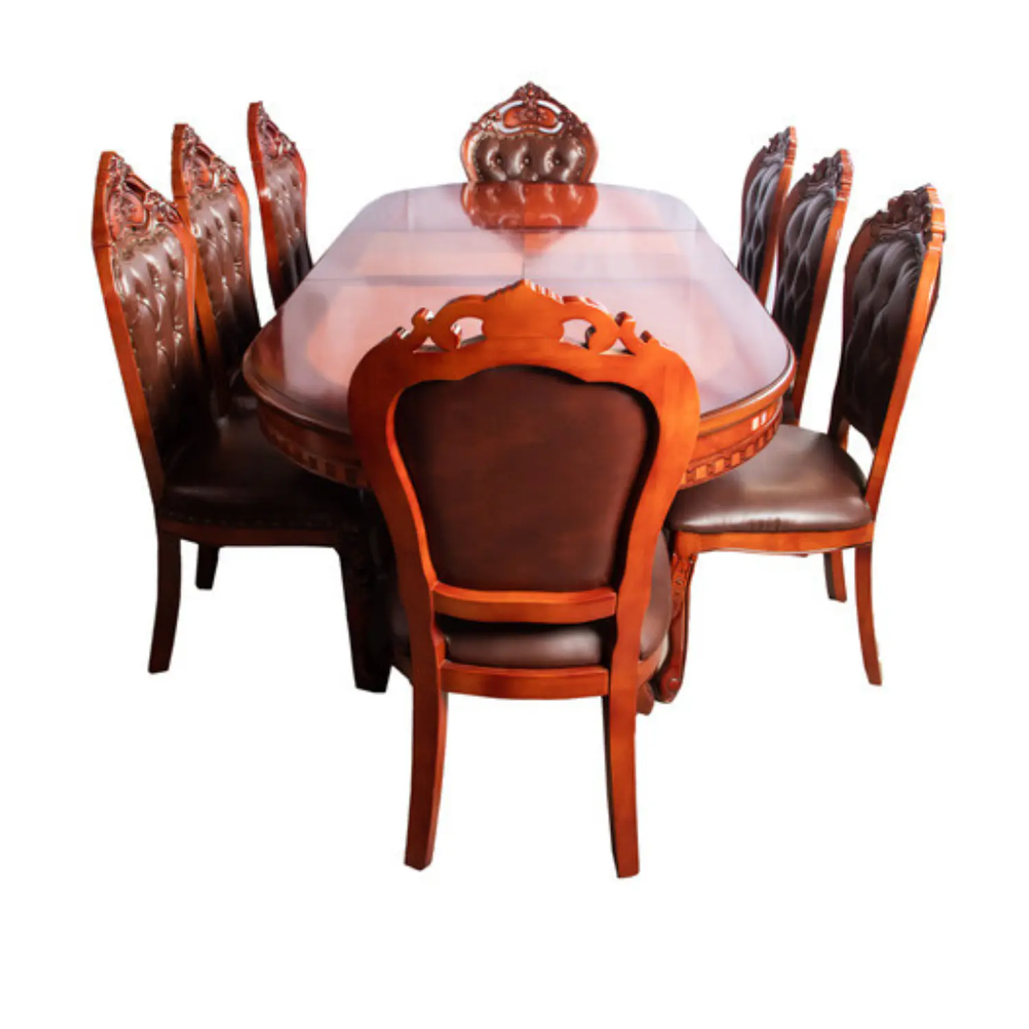 Comedor Ovalado Retráctil Praga 8 Puestos de Madera Clásico 6
