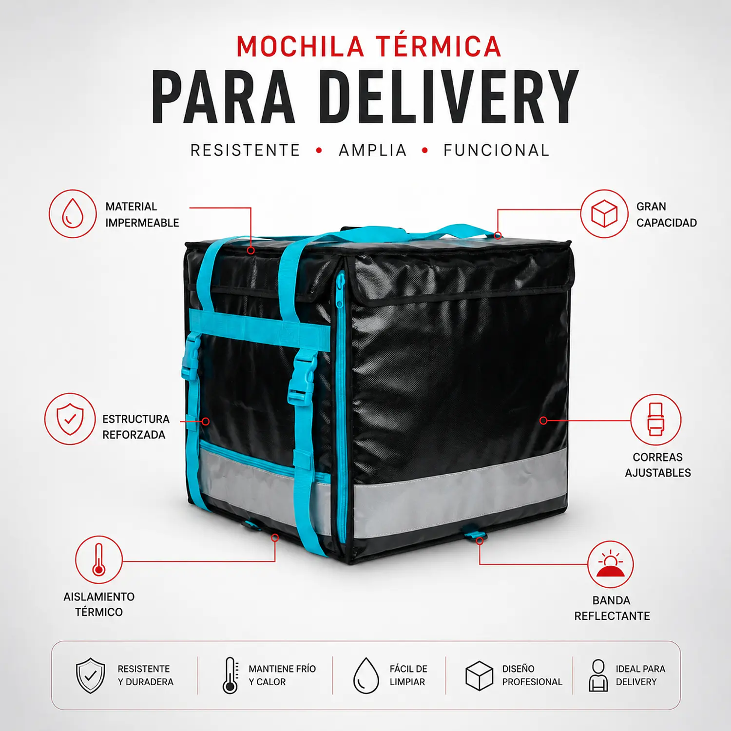Mochila Térmica Delivery Grande Impermeable Negra 129L 2