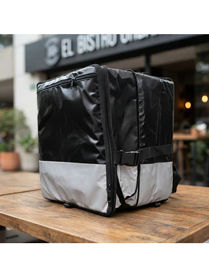 Mochila Delivery Térmica Impermeable Extensible Negra y Gris 80L