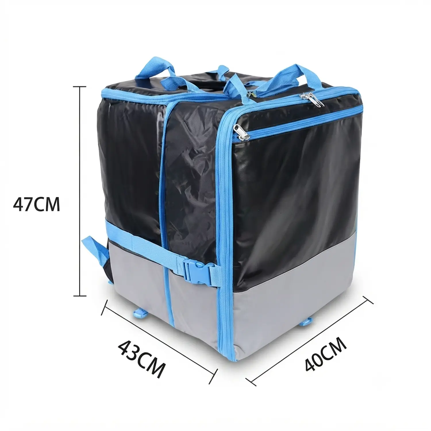 Mochila Delivery Extensible Impermeable 80L Negra y Azul 3