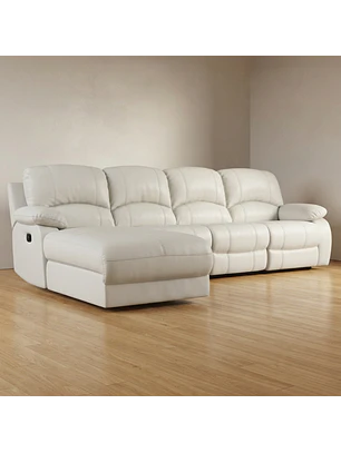 Sofá Seccional Blanco en Ecocuero con Chaise Longue 4 cuerpos